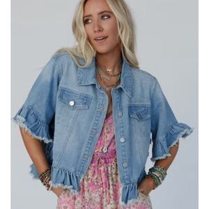 Cropped boho denim jacket